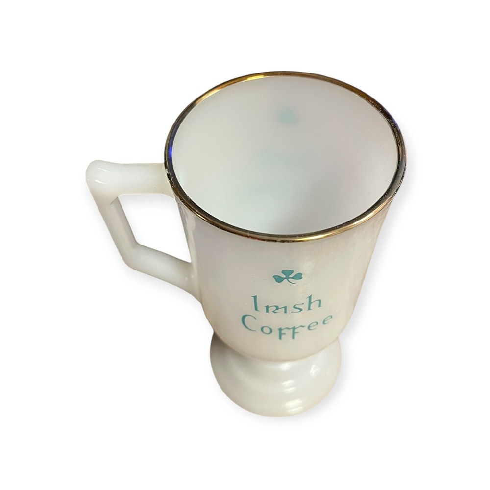 Federal Glass Milk Glass Irish Coffee Mugs Set of 4 Gold Rim VTG in original box - Picture 3 of 6